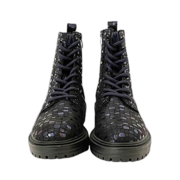 Tinstree Combat Boot Metallic Blue Printed Lug Sole 8 Eye Lace Up Boots Size 6 - Picture 9 of 13